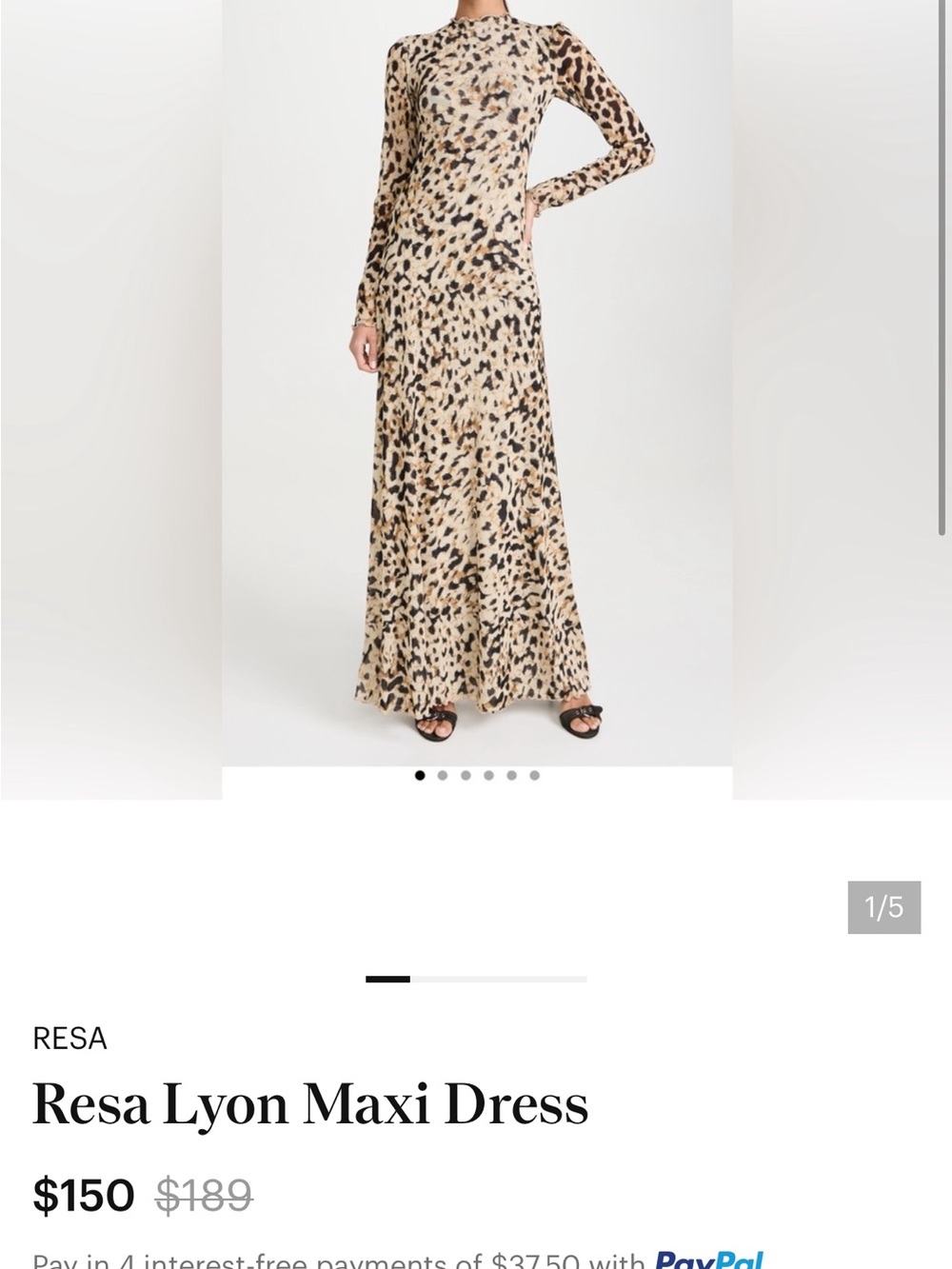 RESA Beige and Black Leopard-Print Maxi Dress. NWOT